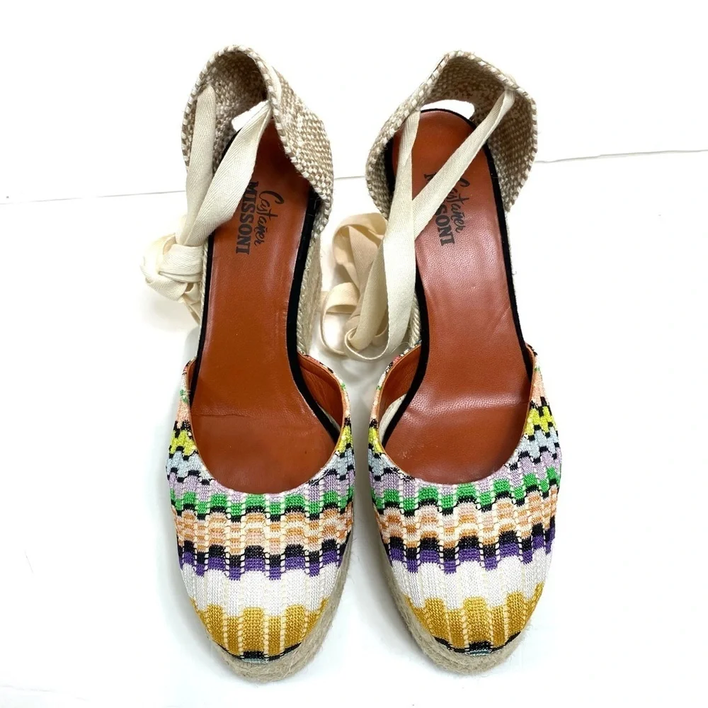 Castaner Missoni Zigzag Knit Lace up Ankle Espadrilles Sandals Size 41 / US 11